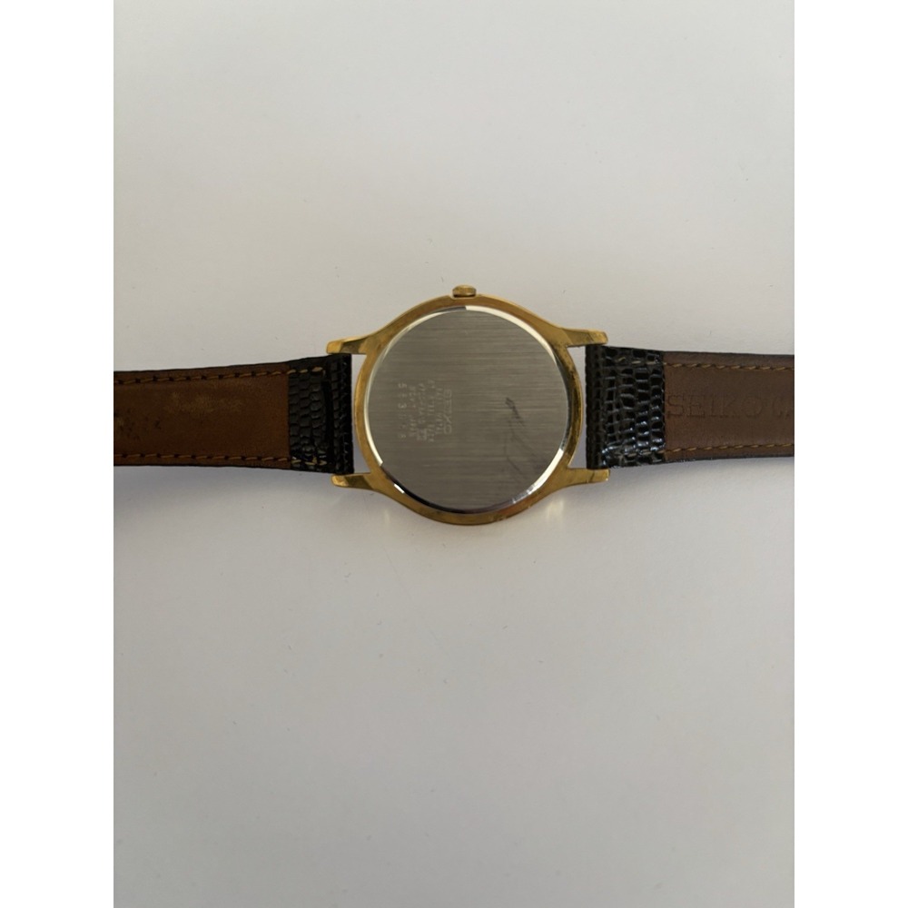 Vintage Seiko Mens Watch Gold Tone White Dial V700-8A10 Leather - Picture 5 of 8
